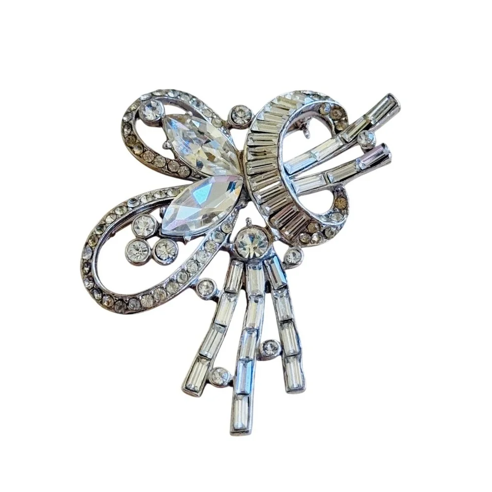 VTG Joseph Wiesner Art Deco Brooch Pin Rhinestone Silver Baguettes Marquise Rare